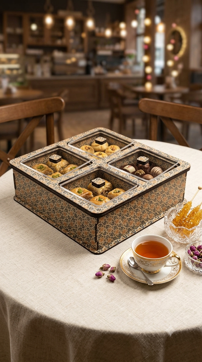 جعبه پذیرایی چهارخانه هلیاگیفت مدل کمند